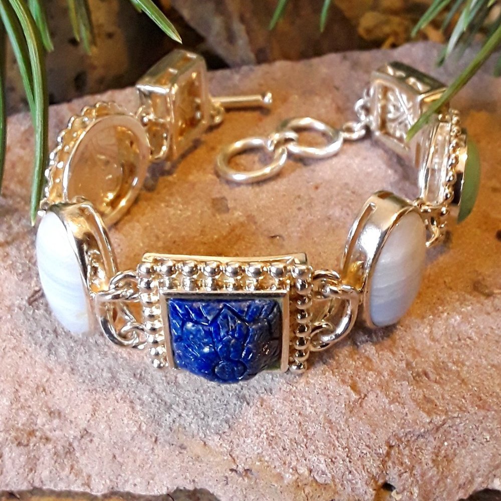 Sterling Multi Gemstone Link Toggle Bracelet - image 4